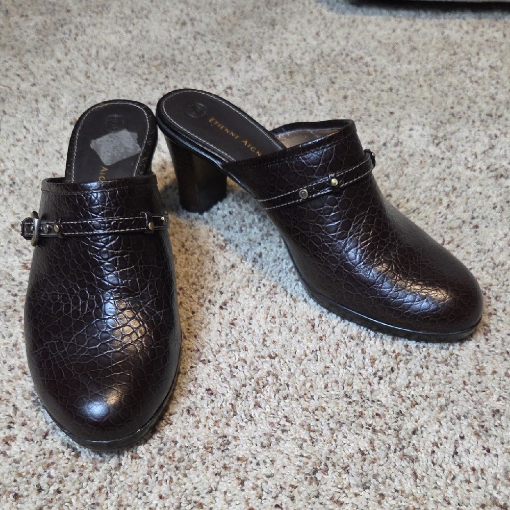 Etienne Aigner Dark Brown Textured Mules Size 8M